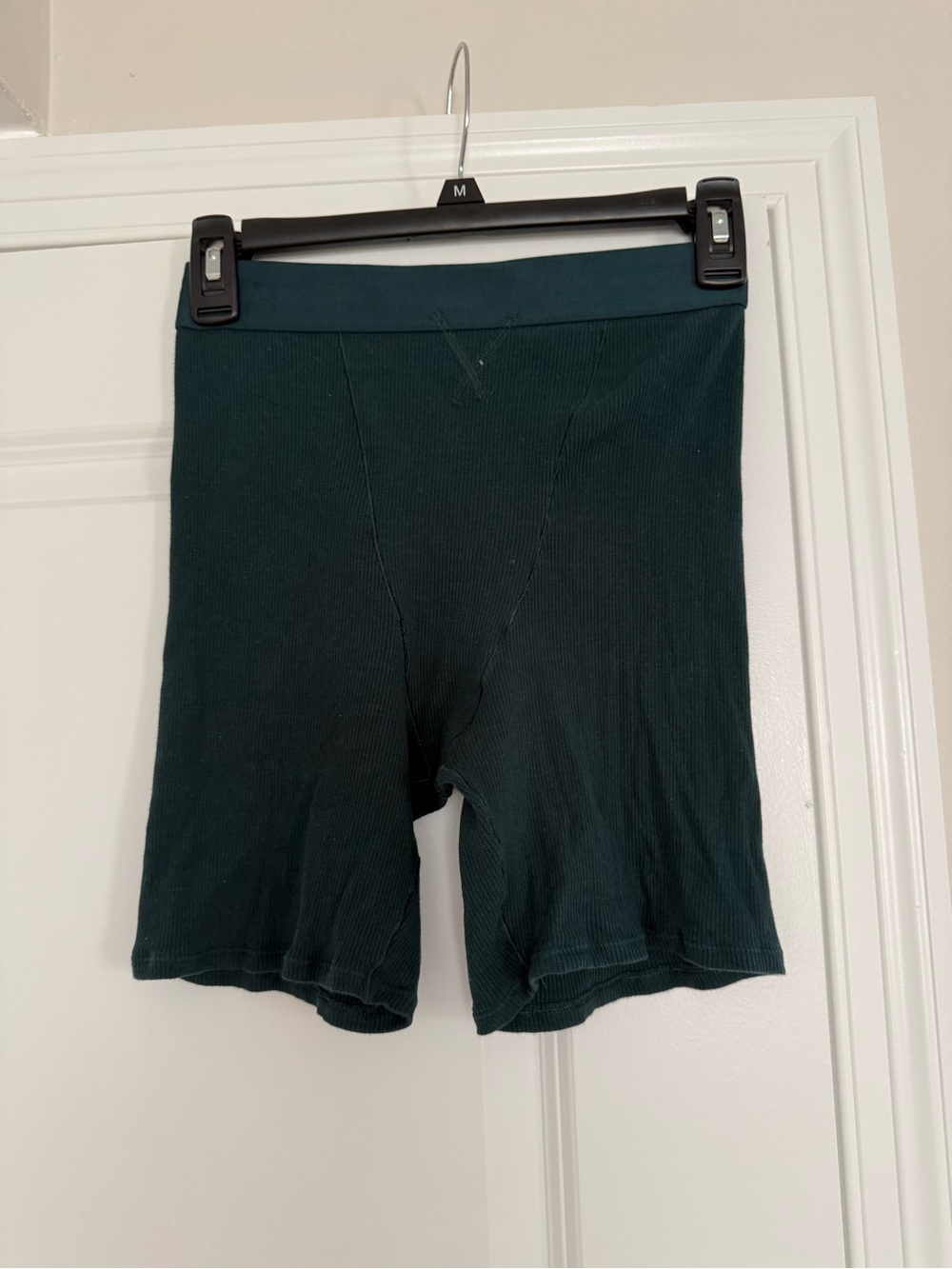 aerie Ribbed High-Rise Bike Shorts in Deep Green